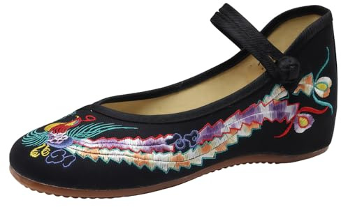 Maimeili Chaussures Femme à Broderie Florale Chinoise Wedges Mary Jane Traditionnelles Asiatiques Chaussures de Ballet, Yoga, Mariage Toile Semelle Caoutchouc