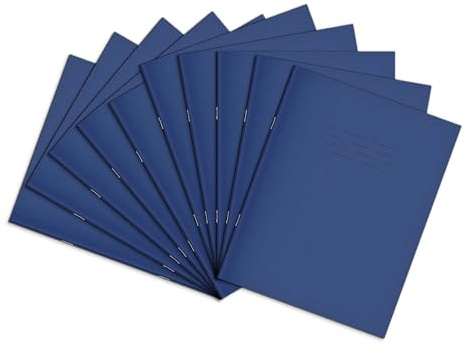 Rhino A5+ Exercise Books, 80-Page / 8mm Lined with Margin Paper Notebook, 10-Pack, 9 x 7 Writing Book, Office & School Stationery Supplies, Dark Blue