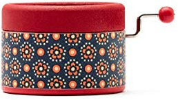 Rote Spieldose, verziert mit einem marineblauen und orangefarbenen Blumenmuster. Klassische Melodie von Pachelbel