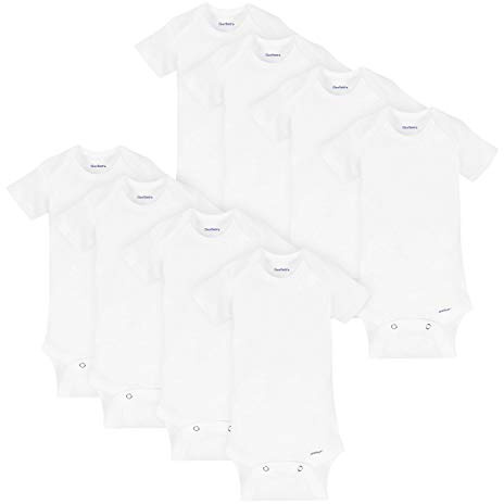 Gerber Baby 8-Pack Short Sleeve Onesies Bodysuits, Solid White, 18 Months