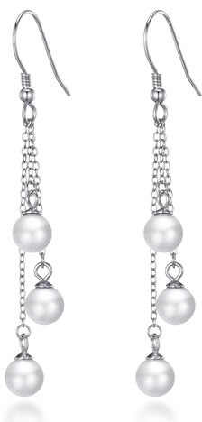 Philip Jones Sterling Silver Triple White Pearl Drop Earrings