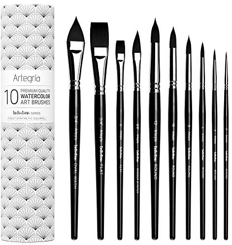 ARTEGRIA Aquarellpinsel-Set, 10 Pinsel aus Synthetik-Eichhörnchenhaar