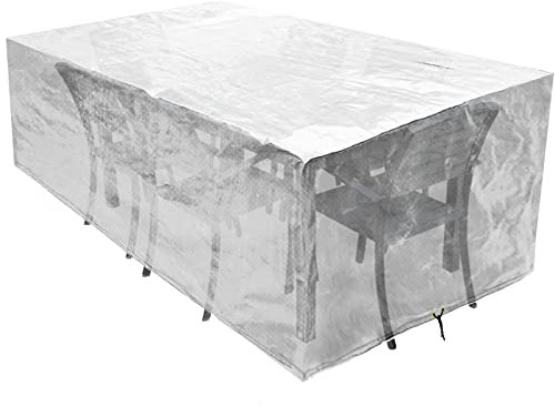 RICHIE Abdeckung für Gartenmöbel wasserdichte 240x140x90cm Schutzhülle Anti-UV Abdeckplane Atmungsaktiv Polyethylen für Gartentische Terrassenmöbel Rechteckig, Transparent (Transparent 240x140x90cm)