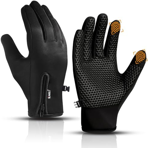 Katx Cycling Gloves Touchscreen Thermal Running Gloves Black Winter Gloves Warm Windproof Non-slip Fleece Lining Bike Glove Warm Glove's for Men Women (S, Black)