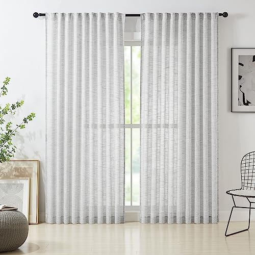 Semi Sheer Grey Curtains 90inch Long Linen Textured Curtain Panels for Living Room Bedroom Window Drapes Burlap Look Privacy Window Treatment Set Pencil Pleat 54 w 2 Pcs