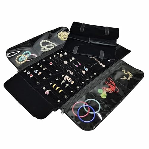 SCIKHEFT Velvet Travel Jewelry Case Roll Bag Organizer for Necklace Bracelet Earrings Ring
