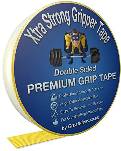 Double Sided Carpet Adhesive Tape 20Mx 21mm, Heavy Duty Extra Strong Gripper Rug Anti Slip Super Grip Tape for Multi Surfaces Laminated and Wooden Floors Stop Rug Sliding Tile Mats DIY Projects
