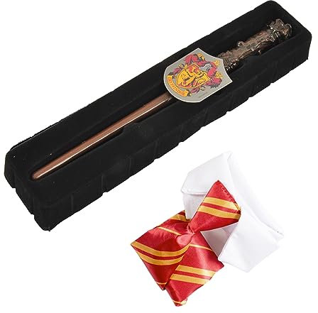 Harry Potter kit de déguisement (Baguette Magique 30cm, Cravate et Emblème Gryffondor Gryffindor) in giftbox, Marron