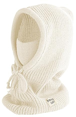 JFAN Gorro Invierno Niñas y Niños Gorros de Punto Cálido Gorro y Bufanda 2 en 1 Pasamontaña Unisex Blanco