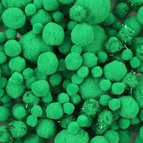900 PCS Pom Poms, Green Bulk Pom Poms Arts and Crafts, Soft and Fluffy Craft Pom Poms, Assorted Sizes Pompoms, for Arts and Craft Making Decorations