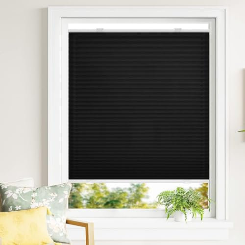 Faltrollo Klemmfix 45 x 60 cm Sichtschutz Und Blickdicht Easyfix Fensterrollo Rollo mit Klemmträger / -fix für Wohnzimmer, Schwarz