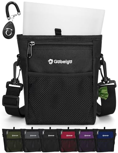 Gobeigo Dog Treat Pouch with Silicone Snack Bag, Front Pocket fits All Phones, 4 Cup Treat Bag with Training Clicker, Upgrade Stronger Magnetic Closure, 3 Ways to Wear Walking Fanny Pack (Black)