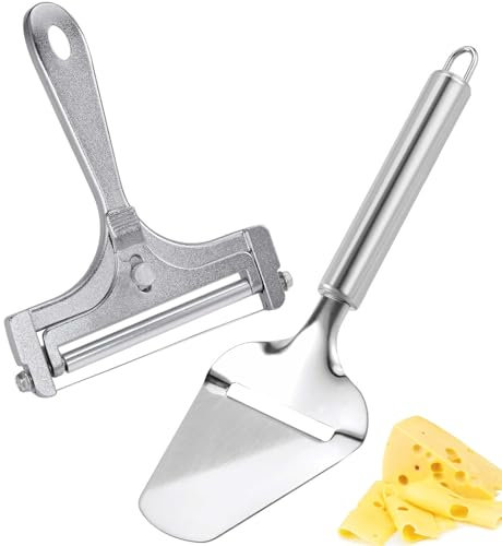NQEUEPN 2pcs Cheese Slicer Kit, Stainless Steel Wire Cheese Cutter & Cheese Shaver Cheese Slicer Handheld Non-Stick Cheese Plane Butter Food Slicer for Block Cheese Butter