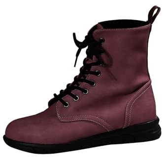 Women's Lace-Up Ankle Boots - Flat Leather Hiking & Work Boots - Size 36-43, Red, 8cm Heel