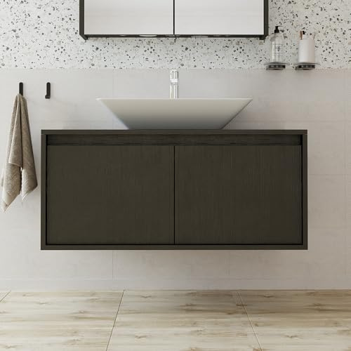 ROOMART • Juego de muebles de baño • Atlantic • Mueble de baño • Armario bajo de 100 cm con lavabo de cerámica (roble negro, lavabo con armario bajo)