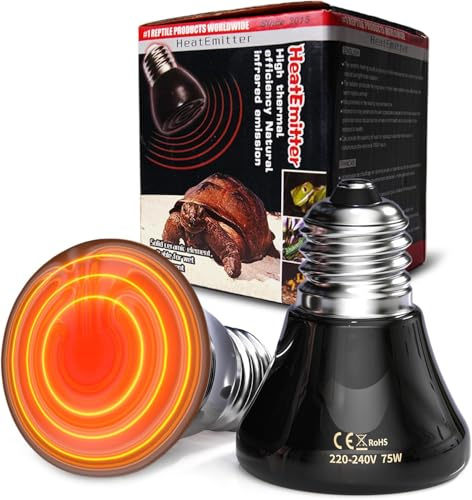 GlowUp 75W Reptiles Heat Lamp Bulb,No Light Ceramic Heat Emitter,E27 Black Heat Bulb for Reptiles,Ceramic Heat Bulb for Tortoise/Bearded Dragon/Lizard/Snake/Puppies/Aquarium-2Pack