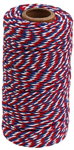 Cordon de Coton et Ficelle Rouge Bleu Blanc pour Noël - 100M Corde Bicolore pour Emballage de Cadeau, Fleuristerie, Arts de Bricolage, #20