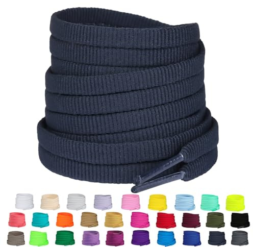 Olukssck 2 Pares Cordones de Zapatillas de Deporte, Ancho 6mm - Cordones Planos para Zapatillas para Niños y Adultos, Azul Marino, 120cm
