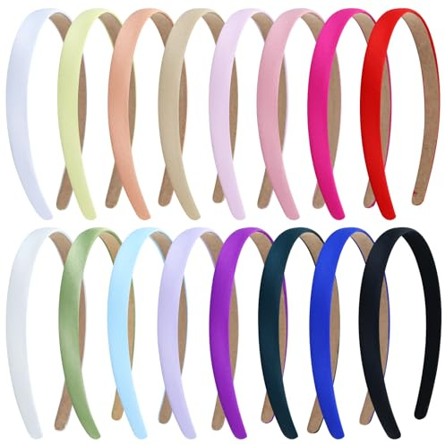 Yoosit Confezione da 16 cerchietti per capelli rivestiti in tessuto di raso multicolore, sottili, a tinta unita, in plastica, per donne, uomini, ragazze, adolescenti, bambini (multicolore A, larghezza