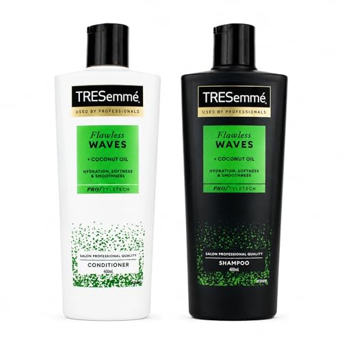 TRESemmé Flawless Waves Coconut Oil Shampoo & Conditioner Set – Hydrating & Curl-Defining Haircare Duo for Wavy & Curly Hair, Frizz Control (2 x 400ml)