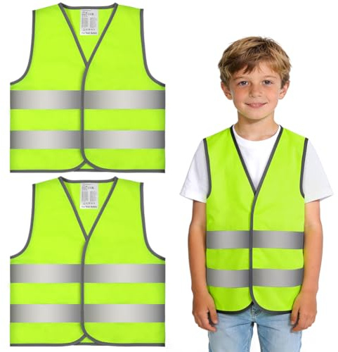 AYBUY 2 Pezzi Giubbotto di Sicurezza per Bambini, Gilet Alta visibilità Bambini, Giubbotto Catarifrangente Bambino per Corsa, Ciclismo, Gite Scolastiche (L, Giallo fluorescente)