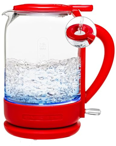 OVENTE 1.5L Glass Electric Kettle Water Boiler, Red KG516R