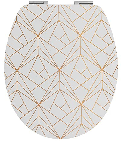 Wirquin 20722723 Abattant WC Diplomat Geometric Gold en MDF avec frein de chute et charnières en inox, forme en U