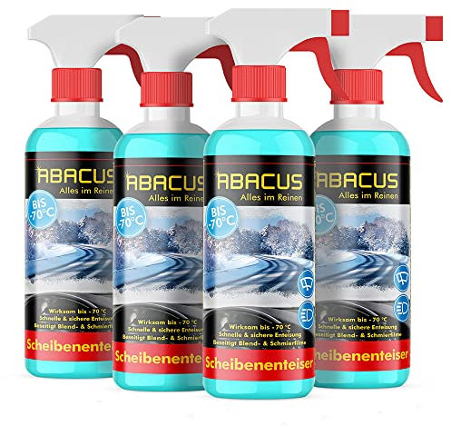 ABACUS® Scheibenenteiser, Enteiserspray, Scheibenenteiser-Spray – für eisfreie Autoscheiben, enteist Scheiben bis -70 °C Scheibenenteiser 4X 300ml (7663.4)