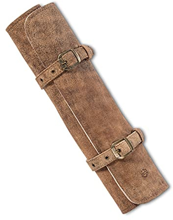 Angus Stoke Messertasche Leder für Köche - Echt-Leder Kochmesserrolle groß – Messer Tasche Kochmesser verschliessbar -Kochtasche Sam (Braun-Antik)