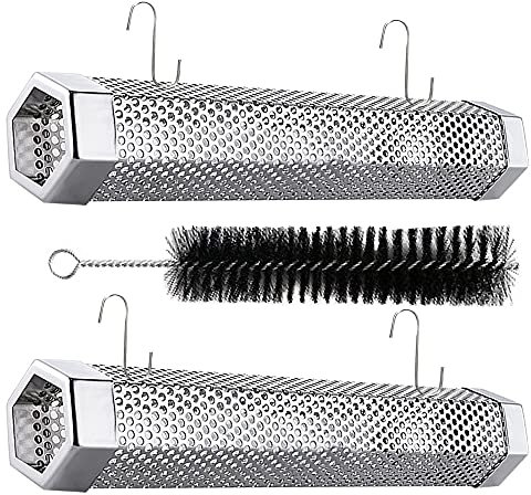Lot de 2 tubes de fumage en acier inoxydable de 30,5 cm pour barbecue ou fumoir, 2 tubes de fumée avec 4 crochets en forme de S et 1 brosse de nettoyage