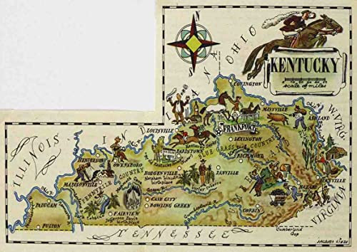 ARA STEP - Poster con mappa delle città degli Stati Uniti, stile vintage, senza cornice, 297 x 420 mm, Kentucky, 1946