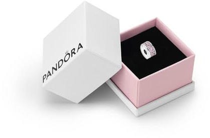 PANDORA Moments Women's Sterling Silver Pink Pavé Clip Charm for Bracelet, With Gift Box