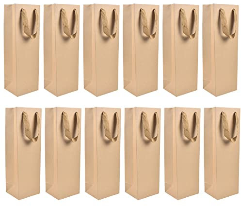 Flaschentüten Weinflaschen Tüten Kraftpapier 12 Stück Geschenktüten für Weinflaschen Edle Flaschen Verpackung mit Henkel für Weihnachten, Party, Geburtstag, Hochzeit Kraftpapier