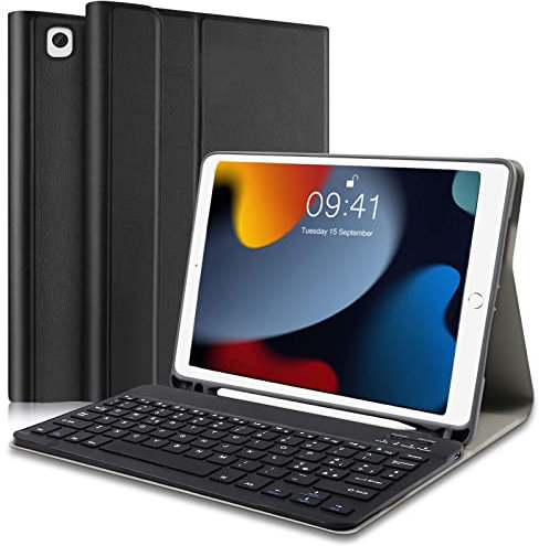 Lielax Custodia con Tastiera per iPad 10.2 2021/2020/2019(9a, 8a e 7a Gen)/iPad Air 3 /iPad Pro 10,5, Italiano QWERTY Rimovibile Bluetooth Tastiera, Custodia con Supporto Pencil per ipad 10,2-Nero