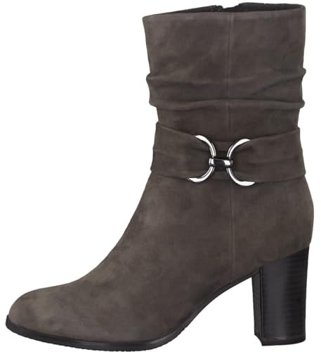 CAPRICE Damen Stiefeletten mit Absatz Memotion aus Wildleder Blockabsatz Weite G, Grau (Stone Suede), 39 EU