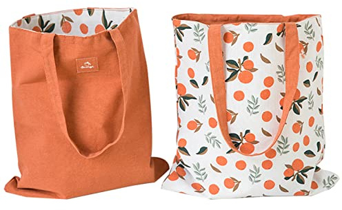 Bolsa de Algodón y Lona Reversible - Doble Cara, Hombro, Mensajero para Mujeres y Niños (Mandarina, 40cm x 36cm)