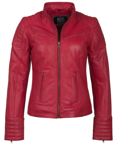 URBAN 5884 Giacca Pelle Donna, Giubbino in Vera Pelle d'Agnello, Modello Corto e Aderente, Pelle Liscia e Morbida, Rosso, S