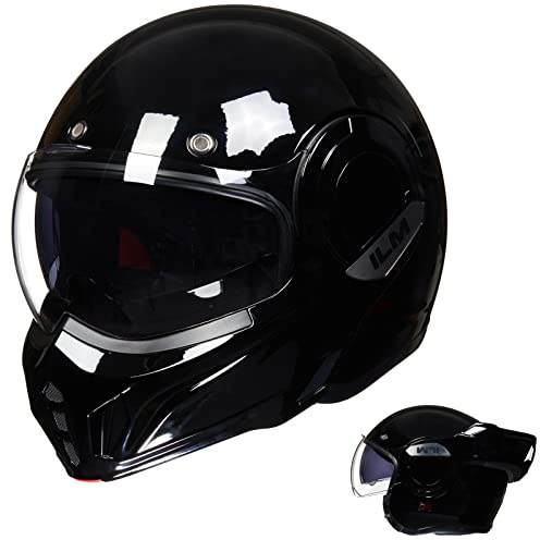 ILM Casco Moto Modular Integral para Hombre y Mujer ATV UTV con Mentonera Reversible 180 ECE Model-B707,Negro Brillante, L