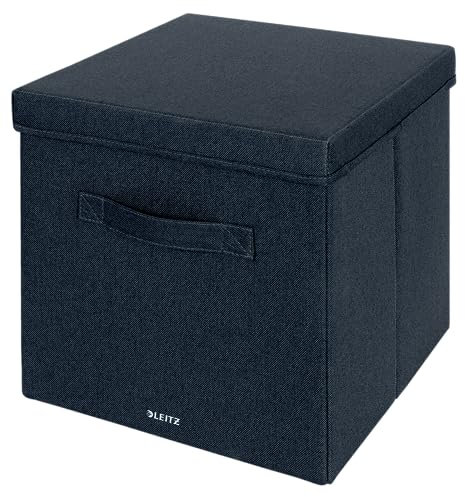 Leitz Aufbewahrungsbox mit Deckel aus Stoff, 2er-Set Würfelaufbewahrungsboxen, Universell, faltbar & umweltfreundlich, Organizer für Büro, Haushalt, Küche & Schule, Samtgrau, Groß, 61450089