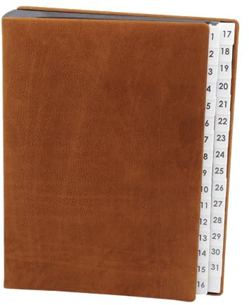 Pultordner aus Nubukleder mit Register 1-31, passend für DIN A4, Softcover mit dehnbarem Rücken, Register-Trennblätter aus schwarzer Kartonage mit Sichtlöchern