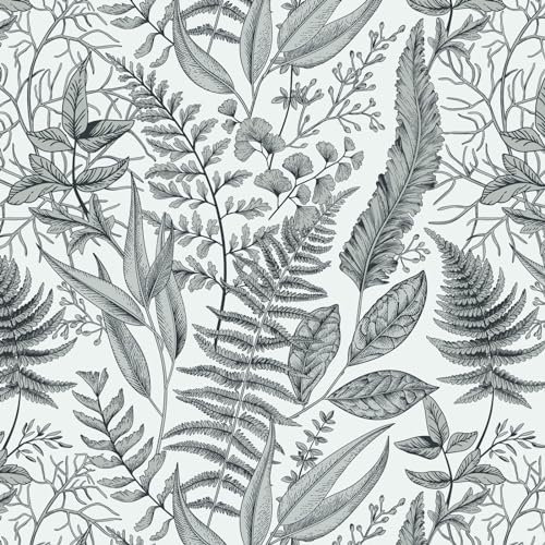 Fiula 41 cm x 6 m Hoja Gris Papel Adhesivo para Decorar Muebles Papel Pintado Autoadhesivo Papel Adhesivo para Muebles Papel Decorativo Pared Papel Pared Flores Salón Dormitorio Impermeable