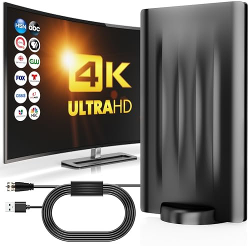 Digital DVBT2 TV Antenne mit Verstärker, Zimmerantenne für Fernseher, DVBT Antenne Außen, Große Empfangs Reichweite, Wasserdicht Außenantenne HD 4K, 10M Koaxialkabel, Verdickte dvb-t Antenne