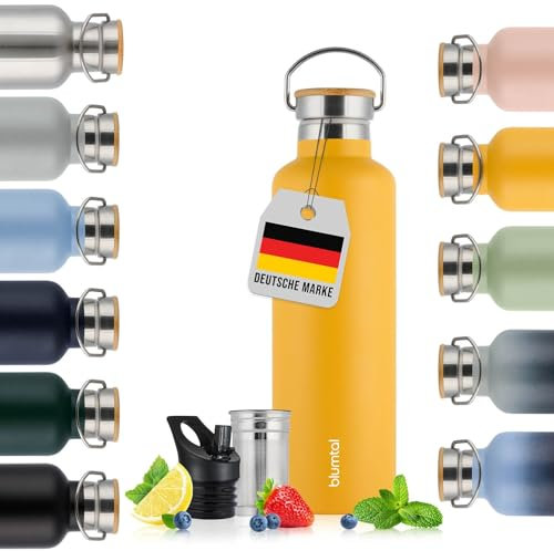 Blumtal Thermosflasche 1L - doppelwandige Trinkflasche Edelstahl 1L - Isolierflasche BPA frei - Edelstahl Thermo Trinkflasche 1L- Teeflasche - Trinkflasche Thermo - Sportflasche 100ml - Hipster Yellow
