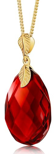 Amber by Mazukna - Roter Bernstein Anhänger, eleganter Bernstein Schmuck, großer Anhänger für Damen, vergoldete Sterlingsilberkette, Damen Halskette, Bernsteinkette, 45cm Lange