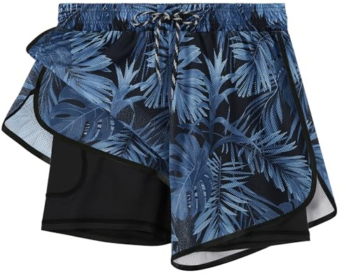 APTRO Damen Badeshorts Badehose Schwimmshorts Beach Strand Surf Shorts mit Innenhose Netz Palmen W88 L