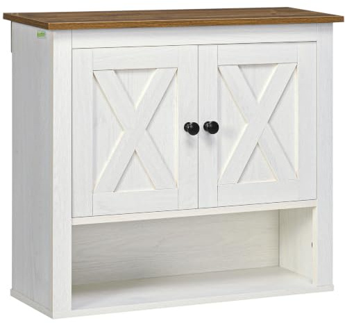 kleankin Armoire Murale Meuble Haut WC 60 x 19,5 x 52,5 cm Blanc | Armoire Salle de Bain, Meuble WC Suspendu, Placard à Portess, Compartiment Ouvert