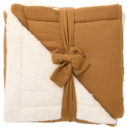 BB&Co Couverture Peluche Havane - Ultra Douce et ouatinée pour Un Confort Optimal – Idéale dès la Naissance – Verso en Double Gaze de Coton – Parfaite pour l’Hiver