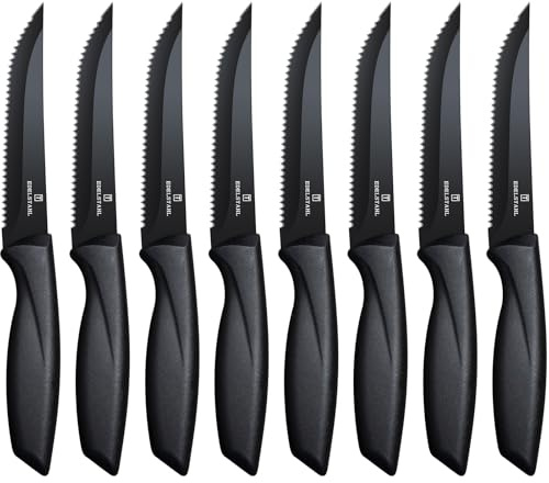 targzier Couteaux à Steak Set de 8,Couteau de cuisine Professionnel,Couteau à Steak en Acier Inoxydable de Haute Qualité,Couteaux Table Robuste,Set Couteaux de Cuisine,Noir,Ustensiles de Cuisine