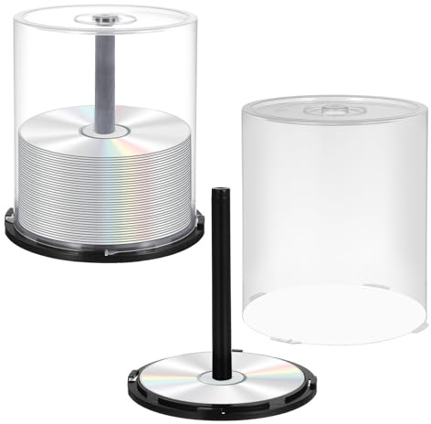 Beavorty Cd Spindle Empty, 2pcs Plastic Dvd Cake Box Spindle Plastic Bucket Column Container Disc Holder for 100 Disc Capacity Storage