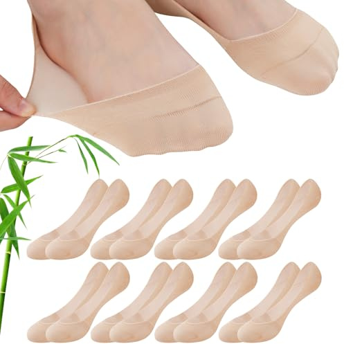 inaWarm Fantasmini Donna, 8 Paia Calzini Invisibili e Ballerina in Bambù e Cotone, Traspiranti e Antiscivolo, per Sneakers, Mocassini e Tacchi, Taglia 35-42